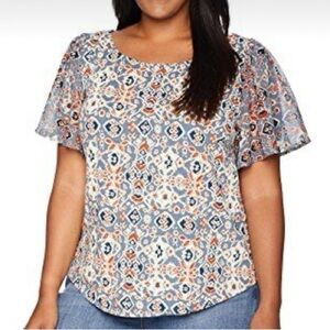 XL Lucky Brand Patterned Women's Top - Blue and Orange